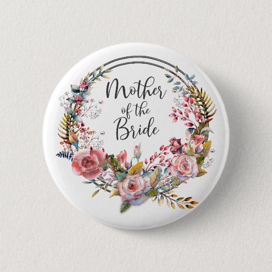 Rosa Blütenkranz Mutter der Braut Knopf Button (Vorderseite)