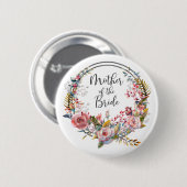 Rosa Blütenkranz Mutter der Braut Knopf Button (Vorne & Hinten)