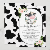 Rosa Blütenkuh Holy Kuh Print Baby Dusche Einladung (Vorne/Hinten)