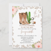 Rosa Blütenkuh Printwerbung Kleine Cowgirl Babydus Einladung (Vorderseite)