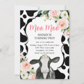 Rosa Blütenkuhfarm zum Geburtstag Einladung (Vorderseite)