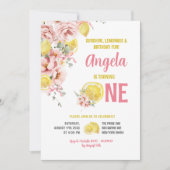 Rosa Blütenlemon Sweet One First Birthday Einladung (Vorderseite)