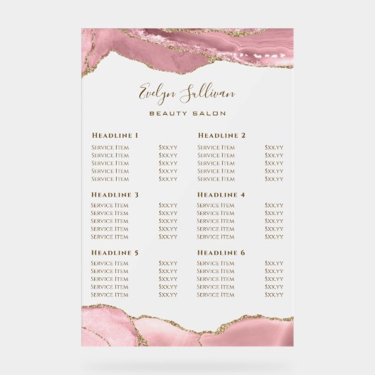 Rosa Blütenliste Acrylschild (Vorderseite)