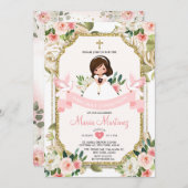 Rosa Blütenmädchen 1. Kommunion Gold Glitzer Einladung (Vorne/Hinten)