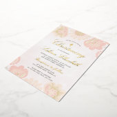 Rosa Blütenmädchen Goldkreuz Folieneinladung (Gedreht)