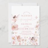 Rosa Blütenmärchen Einladung zum ersten Geburtstag (Vorderseite)