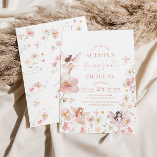 Rosa Blütenmärchen Einladung zum ersten Geburtstag