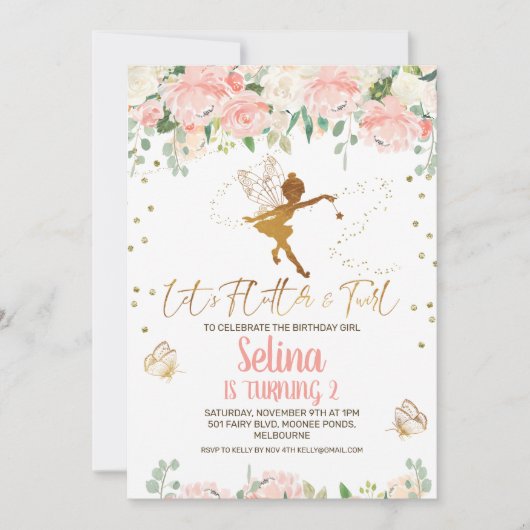 Rosa Blütenmärsche Schmetterling Einladung zum Geb (Vorderseite)