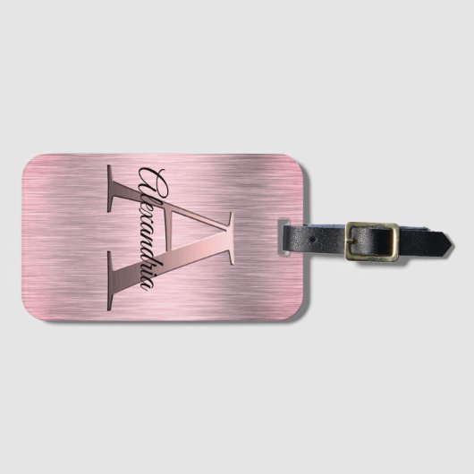 Rosa Blütenmonogramm Gepäckanhänger (Vorderseite (Horizontal))