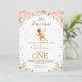 Rosa Blütenmühle und Märchenstaub zum ersten Gebur Einladung (Stehend Vorderseite)