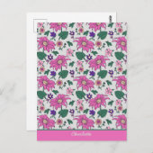Rosa Blütenmuster - nahtloser personalisierter Nam Postkarte (Vorne/Hinten)