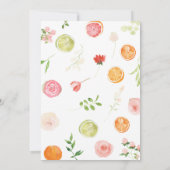 Rosa Blütenorange Zitrusfrüchte-Babydusche Einladung (Rückseite)