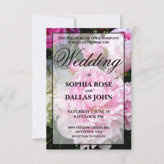 Rosa Blütenpest Hochzeit Einladung (Vorderseite)