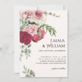 Rosa Blütenpink und Marsala-Rose Einladung (Vorderseite)