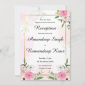 Rosa Blütenpinke Indischer Empfang Einladungskarte Einladung (Vorderseite)