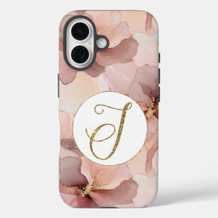 Rosa Blütenpinsel Glitzer Letter J iPhone 16 Hülle
