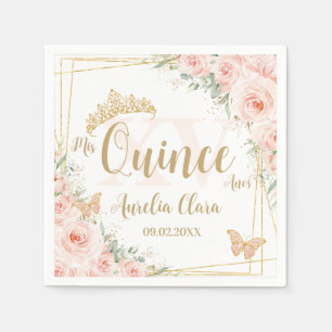 Rosa Blütenpinsel Gold Butterfiles Quinceanera XV Serviette