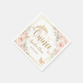 Rosa Blütenpinsel Gold Butterfiles Quinceanera XV Serviette (Ecke)