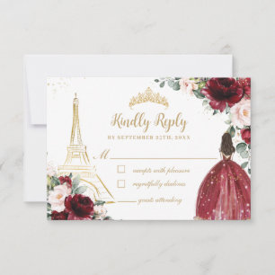 Rosa Blütenpinsel Gold Paris Princess Quinceañera RSVP Karte