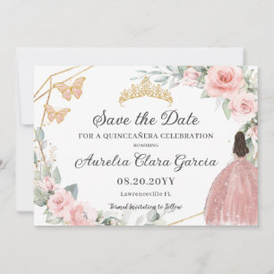 Rosa Blütenpinsel Gold Quinceñera 16 . Geburtstag Save The Date