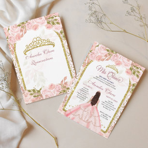 Rosa Blütenpinsel, Prinzessin Gold Arch Quinceaner Einladung