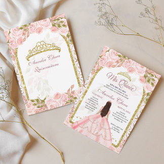 Rosa Blütenpinsel, Prinzessin Gold Arch Quinceaner Einladung