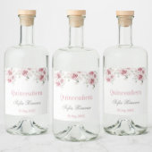 Rosa Blütenpinsel Quinceñera Alkoholflaschenetikett (Flaschen)