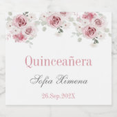 Rosa Blütenpinsel Quinceñera Alkoholflaschenetikett (Einzelnes Label)