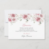 Rosa Blütenpinsel Quinceñera Dankeskarte (Vorderseite)