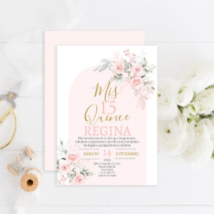 Rosa Blütenpinsel Quinceñera Einladung