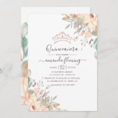 Rosa Blütenpinsel Quinceñera Einladung (Vorne/Hinten)