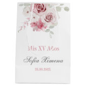 Rosa Blütenpinsel Quinceñera Mittlere Geschenktüte (Rückseite)