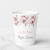Rosa Blütenpinsel Quinceñera Pappbecher (Rückseite)