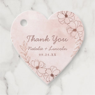Rosa Blütenpinsel und Rose Goldene Foil Border Wed Geschenkanhänger