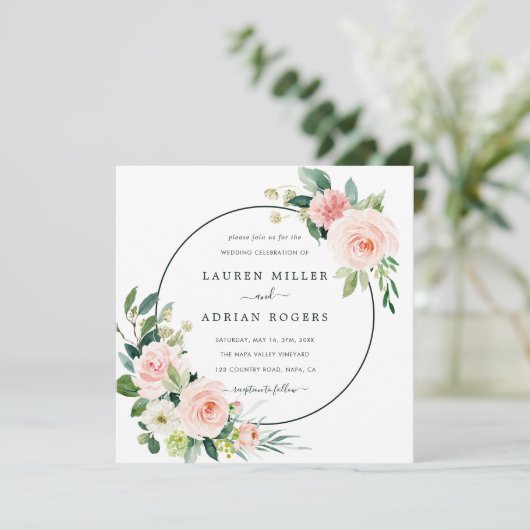 Rosa Blütenplatz Einladung (Stehend Vorderseite)