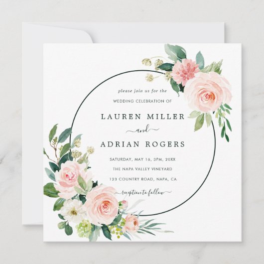 Rosa Blütenplatz Einladung (Vorderseite)