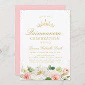 Rosa Blütenpracht Einladung zur Quinceanera (Vorne/Hinten)