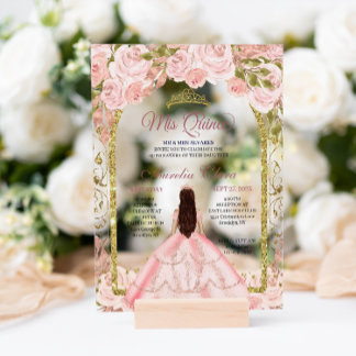 Rosa Blütenpracht Prinzessin Goldener Bogen Acryleinladungen