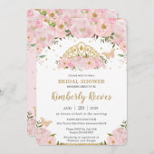 Rosa Blütenpracht Prinzessin Tiara Brautparty Einladung (Vorne/Hinten)