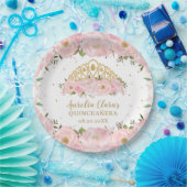 Rosa Blütenpracht Prinzessin Tiara Crown QUINCEAÑE Pappteller (Party)