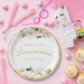 Rosa Blütenpracht Quinceanera Pappteller (Party)