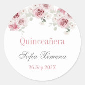 Rosa Blütenpracht Quinceñera Runder Aufkleber (Vorderseite)