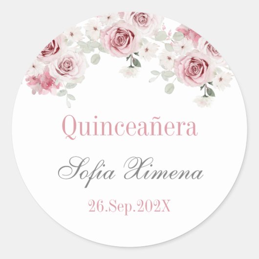 Rosa Blütenpracht Quinceñera Runder Aufkleber (Vorderseite)