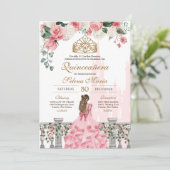 Rosa Blütenpracht und Goldene Prinzessin Fairytale Einladung (Stehend Vorderseite)