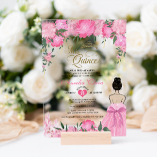 Rosa Blütenprinzessin Mis Quince Quinceañera Acryleinladungen