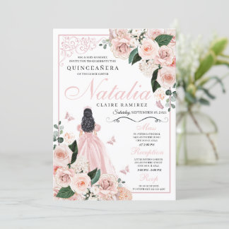 Rosa Blütenprinzessin Quinceanera Einladung