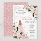 Rosa Blütenprinzessin Quinceanera Einladung (Vorne/Hinten)