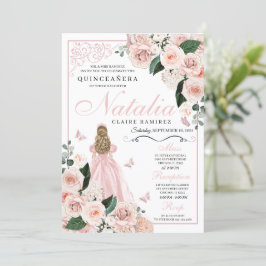 Rosa Blütenprinzessin Quinceanera Einladung