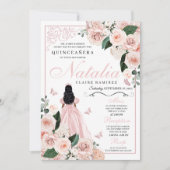 Rosa Blütenprinzessin Quinceanera Einladung (Vorderseite)