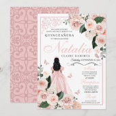 Rosa Blütenprinzessin Quinceanera Einladung (Vorne/Hinten)